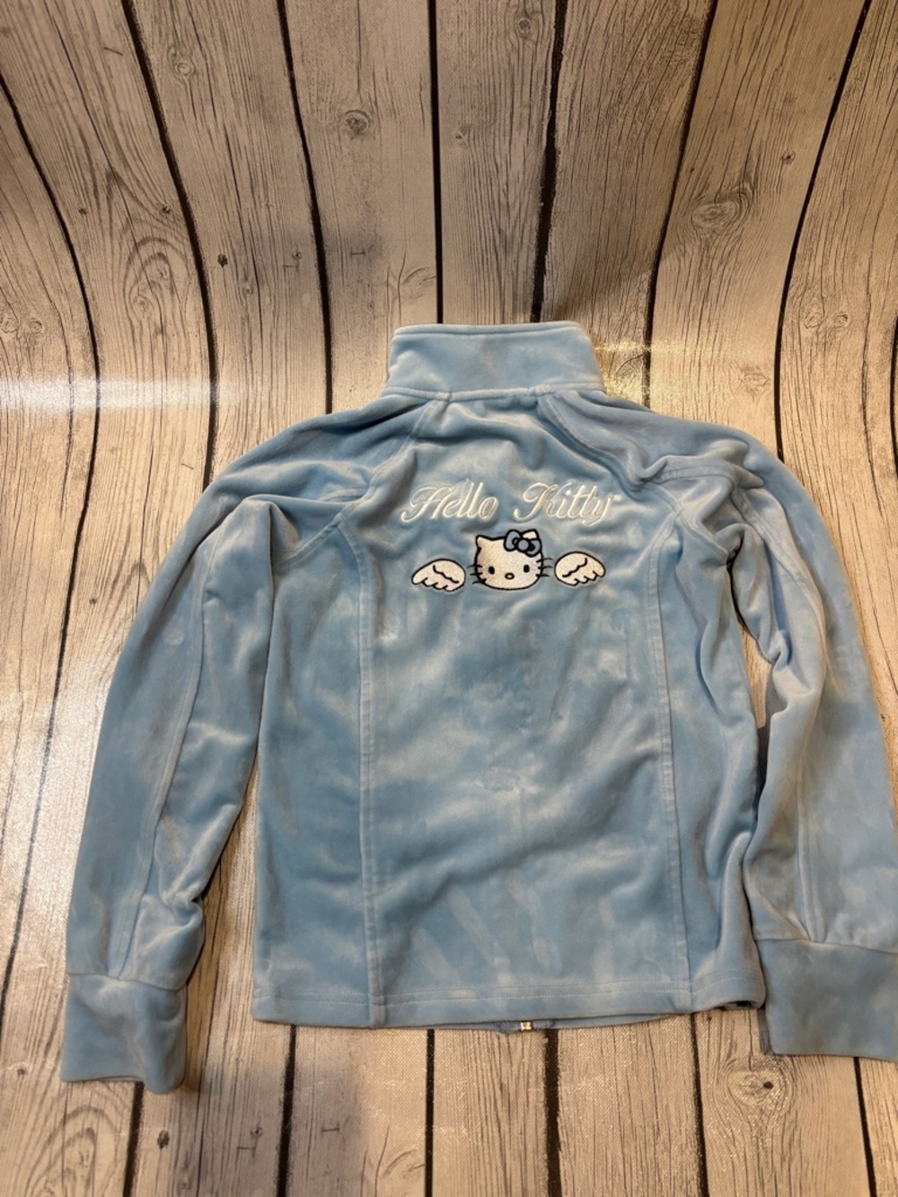 Hello Kitty girls Powder Blue velour zip up Jacket with Embroidered Logo